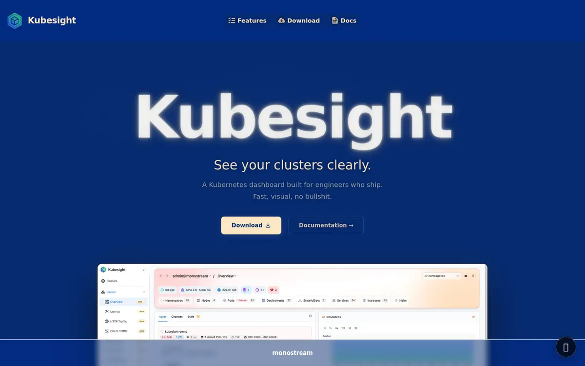 Kubesight website: see your clusters clearly