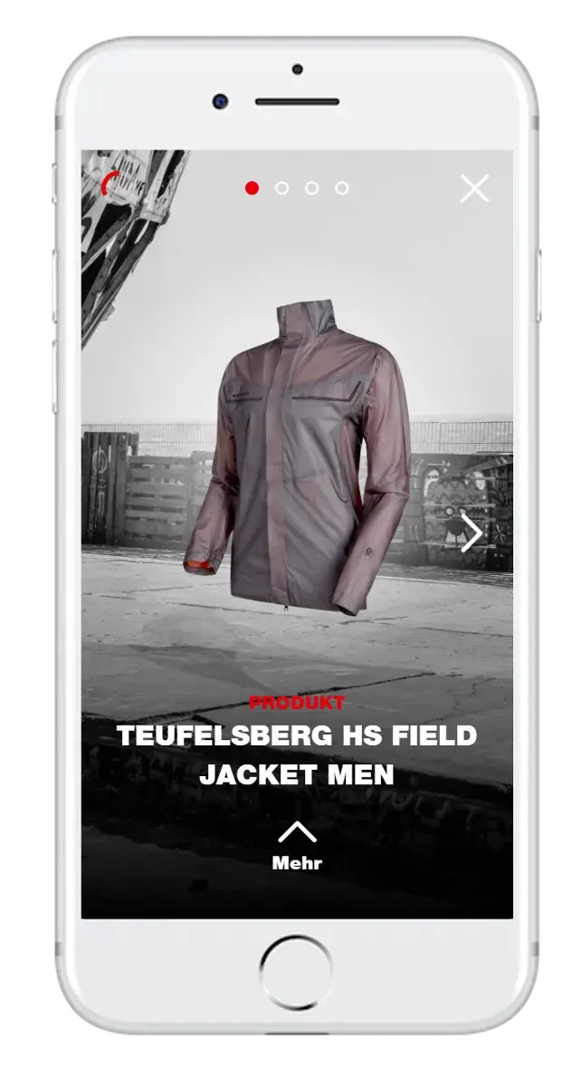 Mammut Connect app on an iPhone showing a connected jacket