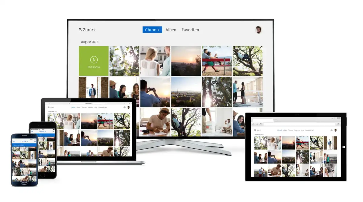 Swisscom myCloud photo timeline on TV, laptop, tablet and phones